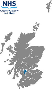 Map of Scotland highlighting NHS Greater Glasgow and Clyde