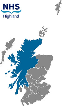 Map of Scotland highlighting NHS Highland health board