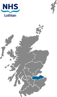 Map of Scotland highlighting NHS Lothian health board