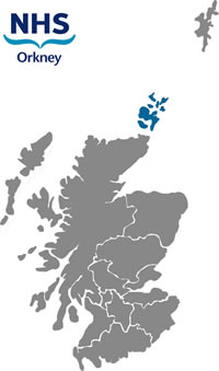 Map of Scotland highlighting NHS Orkney health board