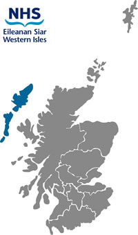 Map of Scotland highlighting NHS Eileanan Siar Western Isles health board